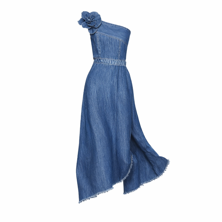 Sophie | Getailleerde Denim Jurk met Zijsplit