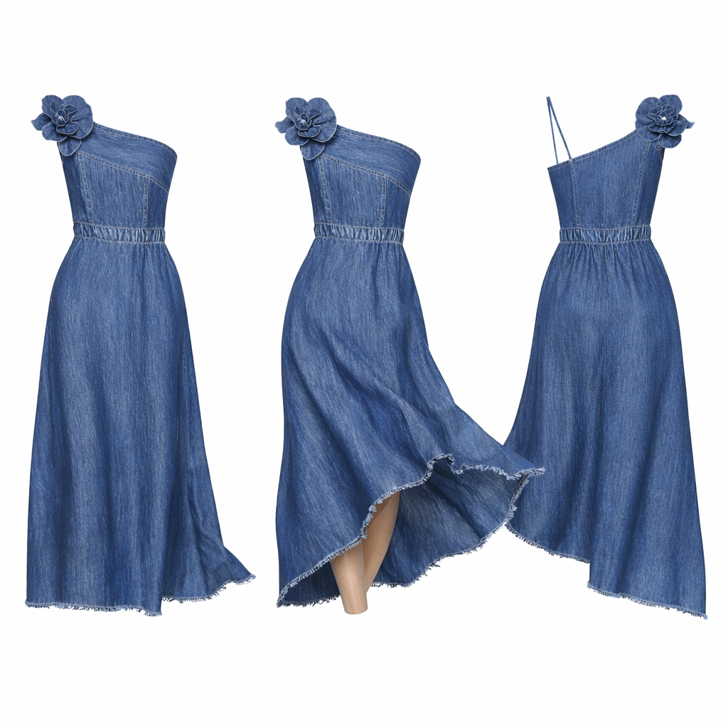 Sophie | Getailleerde Denim Jurk met Zijsplit