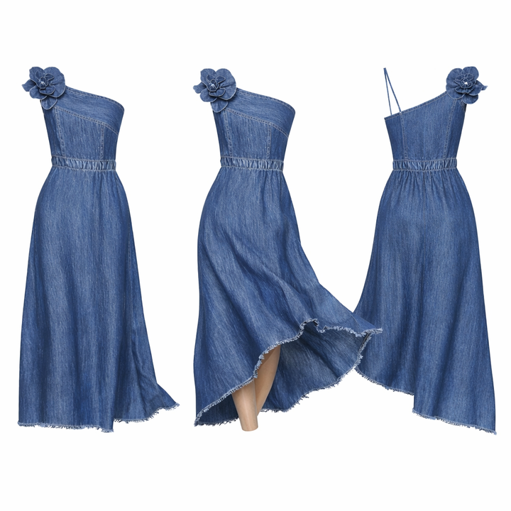 Sophie | Getailleerde Denim Jurk met Zijsplit