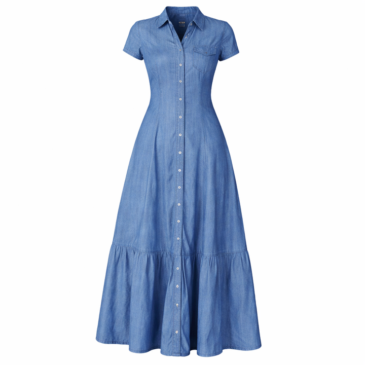 Sophie | Dames Denim Jurk met Ruffle Zoom