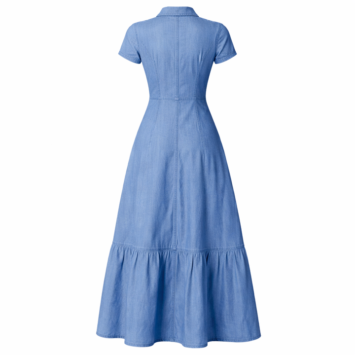 Sophie | Dames Denim Jurk met Ruffle Zoom