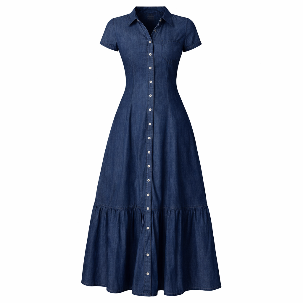 Sophie | Dames Denim Jurk met Ruffle Zoom