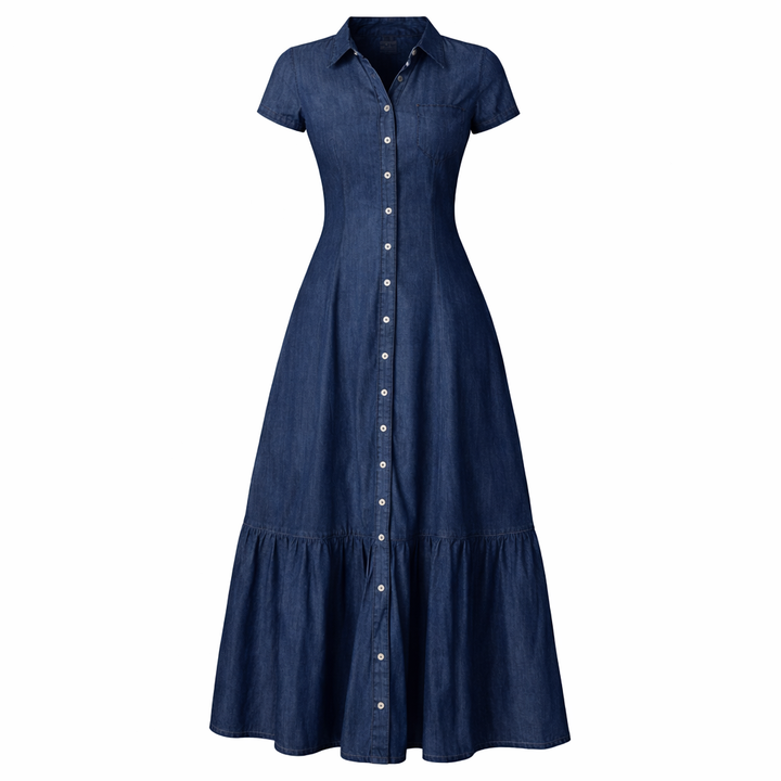 Sophie | Dames Denim Jurk met Ruffle Zoom