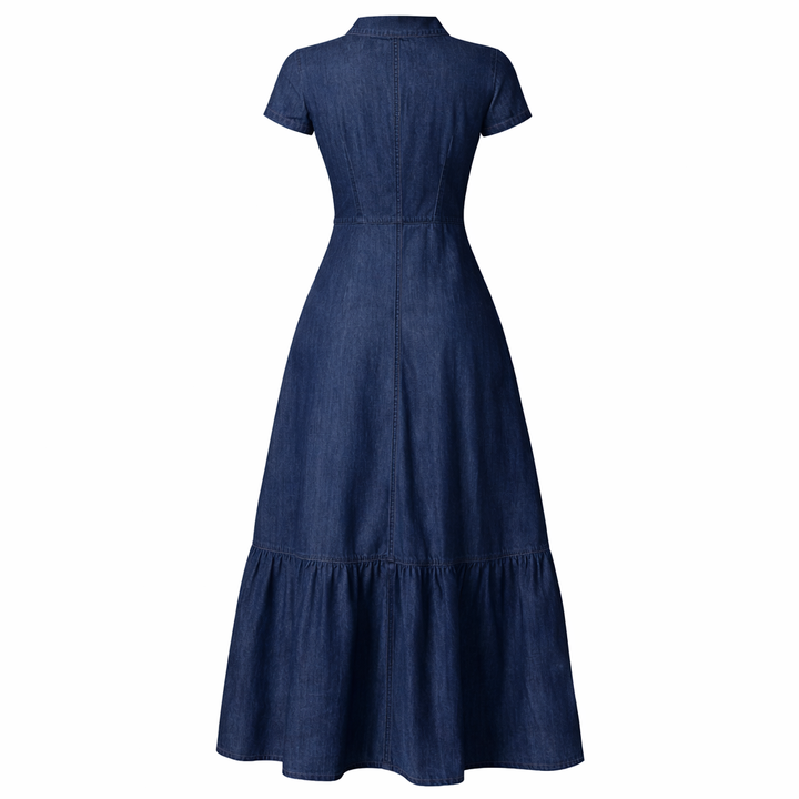 Sophie | Dames Denim Jurk met Ruffle Zoom
