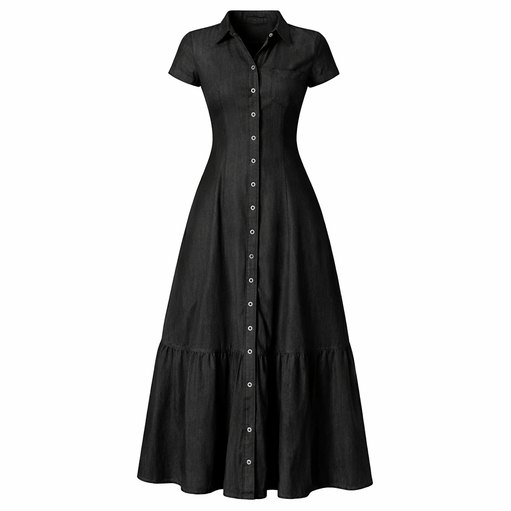 Sophie | Dames Denim Jurk met Ruffle Zoom