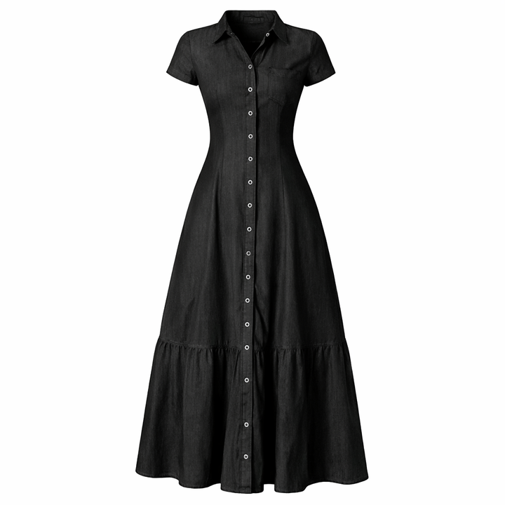 Sophie | Dames Denim Jurk met Ruffle Zoom