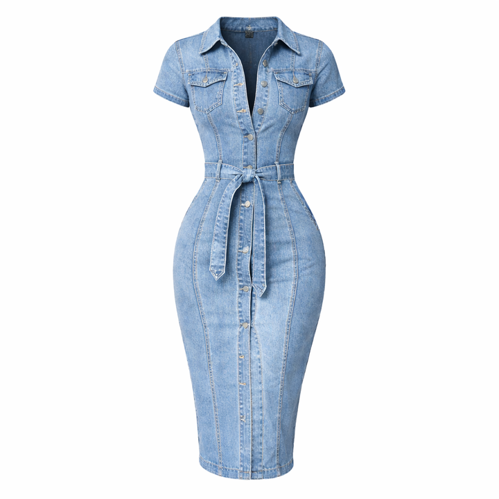 Sophie | Getailleerde Denim Jurk met Voor Splits