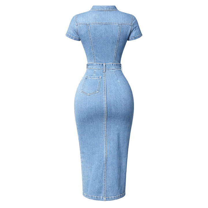 Sophie | Getailleerde Denim Jurk met Voor Splits