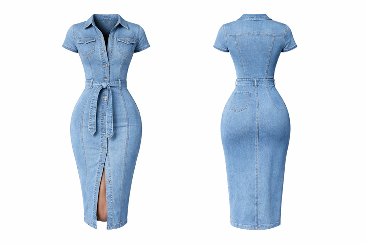 Sophie | Getailleerde Denim Jurk met Voor Splits