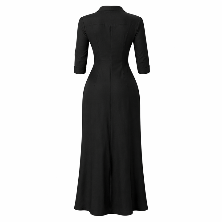 Sophie | Denim Maxi Jurk met Turn-Down Kraag en 3/4 Mouwen